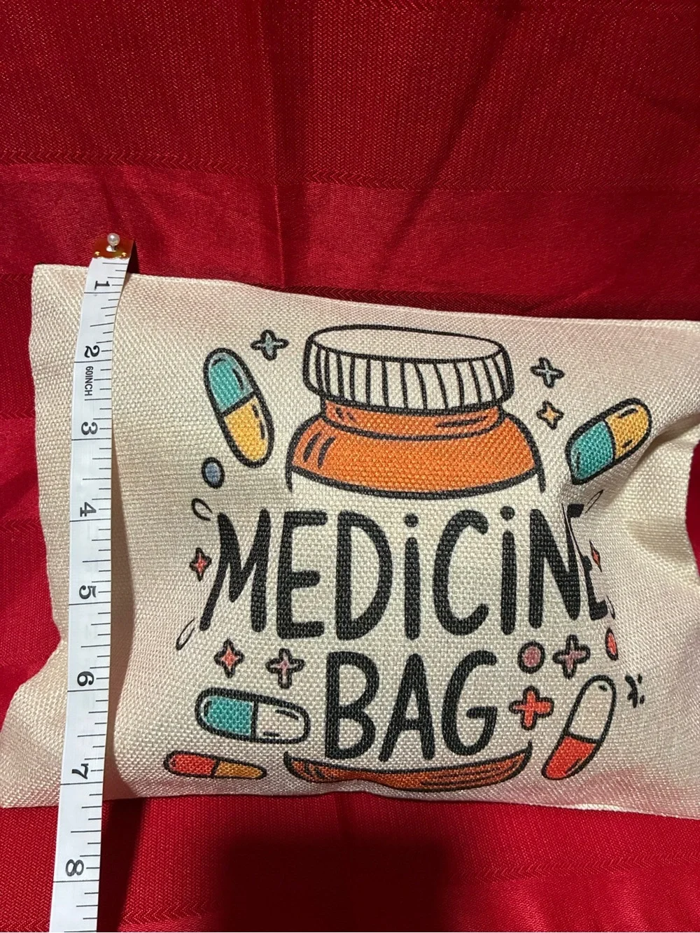 Medicine Bag Canvas Cosmetic Pouch - White Multicolor Print
